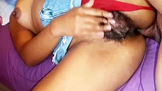 Hot Brunette Gets Fucked with Hairy Pussy