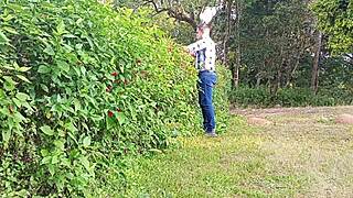 brazilian gardener with huge cock jerks off on the farm