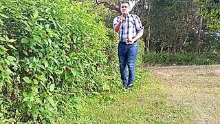 brazilian gardener with huge cock jerks off on the farm