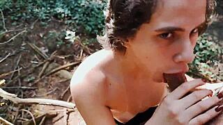 Hot girl teases in woods, leading to first anal sex.