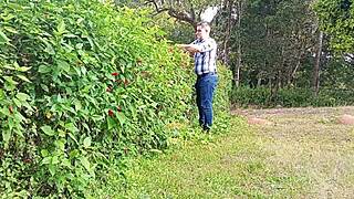 brazilian gardener with huge cock jerks off on the farm