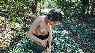 Hot girl teases in woods, leading to first anal sex.