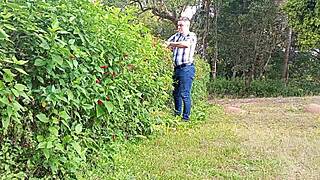 brazilian gardener with huge cock jerks off on the farm