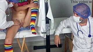 Redhead Teen Patient In Skirt And Stockings Gets First Pussy Fucking By Gynecologists