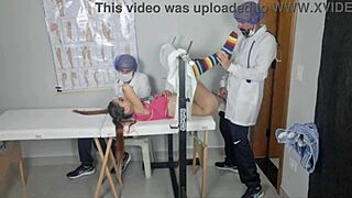 Redhead Teen Patient In Skirt And Stockings Gets First Pussy Fucking By Gynecologists