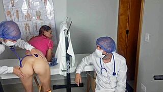 Redhead Teen Patient In Skirt And Stockings Gets First Pussy Fucking By Gynecologists