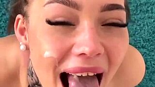 Petite brunette teen 18+ model with natural tits - rimming deepthroat and messy cum on face 😈