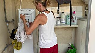 Neighbor cums inside washing machine