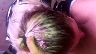 Cumshot deepthroat with slut blonde