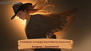 Fucking the young guy hard while he moans loudly in erotic orgasm