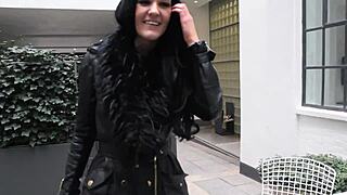 sexy girl pisses on construction site, shows tits to workers while walking 😏