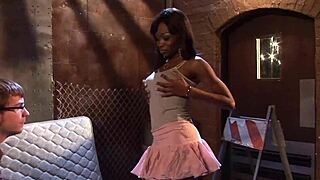 Cocoa Shanelle, an uninhibited ebony brunette woman, gets teased