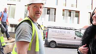 sexy girl pisses on construction site, shows tits to workers while walking 😏