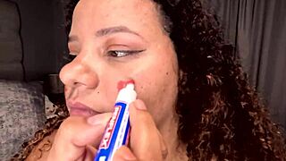 Bbw Colored Girl Deepthroating A Dildo After Writing Dirty Words On Her Whore Face