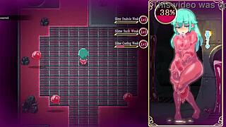 in the futanari dungeon quest, mage kanade lactated milk while getting a blowjob and handjob from the slime