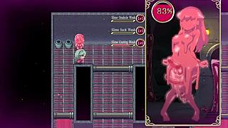 in the futanari dungeon quest, mage kanade lactated milk while getting a blowjob and handjob from the slime