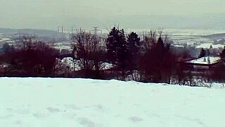 An old guy seduces a curvy nylon teen 18+ for outdoor sex in the snow