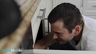 adultmobile - wild milf has gotten tired of her husbands limp dick and starts feeling up the maintenance mans cock 😏