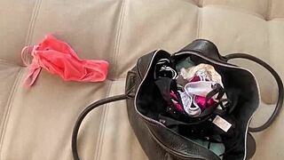 stepsister jerks my cock with her panties, then i cum on her tits - russian amateur talks dirty