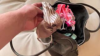 stepsister jerks my cock with her panties, then i cum on her tits - russian amateur talks dirty