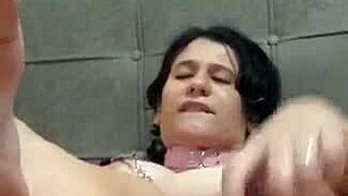 Young woman uses toys and enjoys showing to her man and others