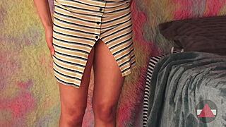 lifted up her skirt then fucked her thighs