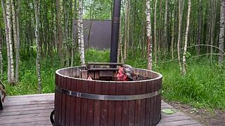 Outdoor Sex In Hot Bath With Cute Blonde