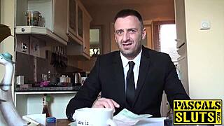 Slutty girl gets spit on her face while a maledom torments her