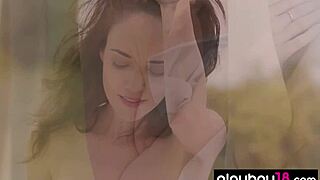 petite big boobed brunette german beauty bianka helen relaxing outdoor