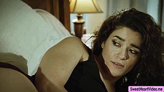 Lesbian couples face sitting on the bed, worshipping asses with licking and riding hard