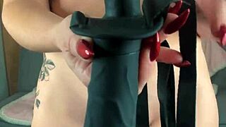 hot lady tests double strapon, using it for domination and punishment