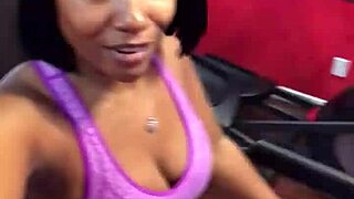 Cherokee shows big booty on treadmill workout solo.