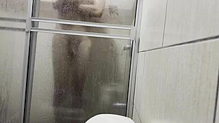 Intense Bathroom Spying on Petite Amateur Masturbating with Panties