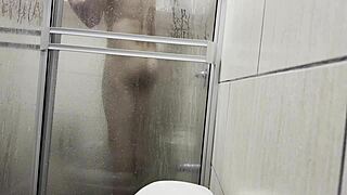 Intense Bathroom Spying on Petite Amateur Masturbating with Panties