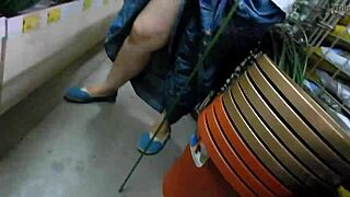 Hairy upskirt flashing in the shop