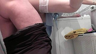 treason wife slut wife when husband is away in shower neighbor fucked my wife in doggy style and cum in pussy close up cumshot creampie cream pie sexy blonde milf takes shower natural tits