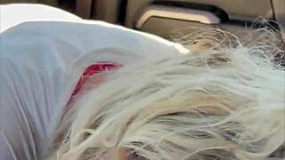 real hooker with blonde hair gives a bbbj & gets bent over & fucked bareback from behind & takes a load on her ass