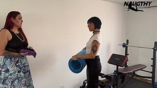 Teen 18+ teaches lesbian milf sensual yoga, licking pussy deeply