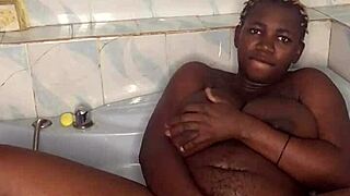 Bathroom Solo Sex with Huge Dildo