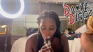 2 ebony baddies have a dick sucking contest on each other boy friends