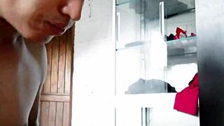 The roommate masturbates and enjoys his cum