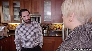 Blonde and Teen Sharing Cock in Bondage