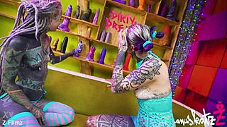 two tattooed lesbians explore anal with huge toys gaping assholes to intense orgasms 😈