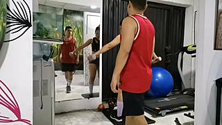 Hey, my trainer muffles my moans in the gym during rough anal pounding 😏💦