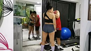 Hey, my trainer muffles my moans in the gym during rough anal pounding 😏💦