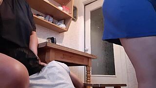 while our housekeeper was washing dishes my girlfriend was riskily licking pussy under the table?