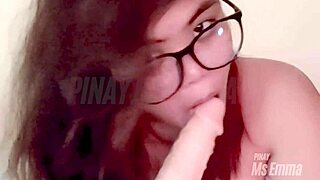Amateur cute Filipina Ms. Emma performs an awesome solo blowjob on a big dildo, inviting others to join next