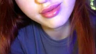 Redhead In Net Rides Dildo, Plays With Cum Seductively