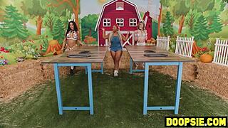 Bbw ebony milf milks two big dick trannies and has anal threesome