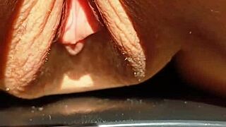 maturemons sexy mature shows humongous soaking wet meaty cunt flaps in slow motion